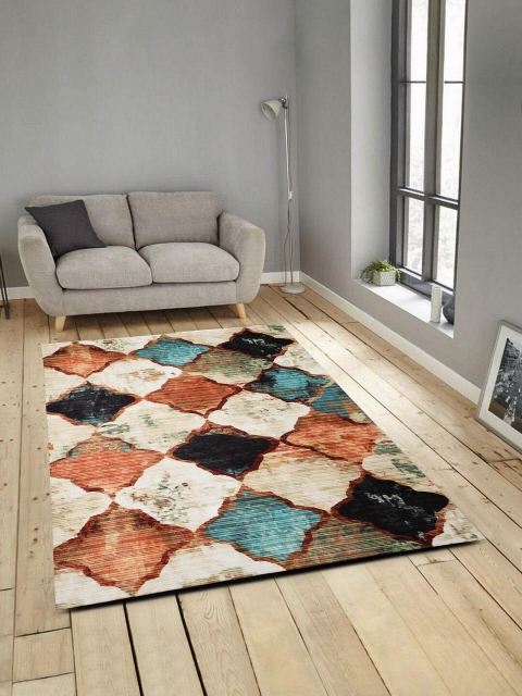 

ROMEE Blue & Brown Geometric Printed Anti-Skid Carpet