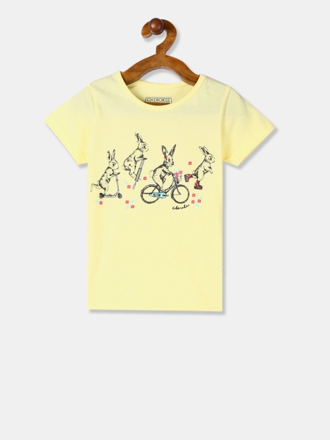 

Cherokee Girls Yellow Printed Round Neck T-shirt