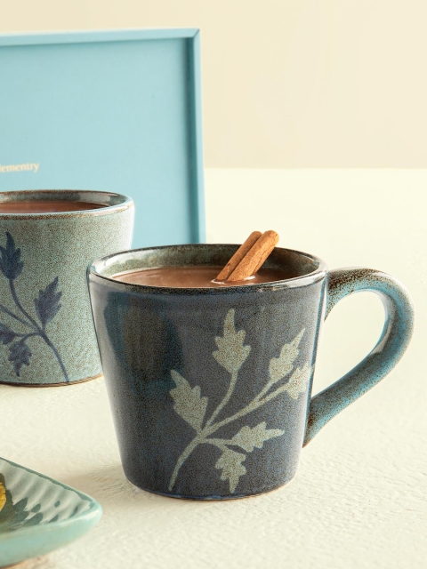 

ellementry Set Of 2 Blue & Grey Printed Indigo Symphony Coffee Mugs