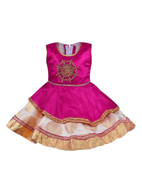

Wish Karo Girls Pink & Gold-Coloured Embellished Fit and Flare Dress