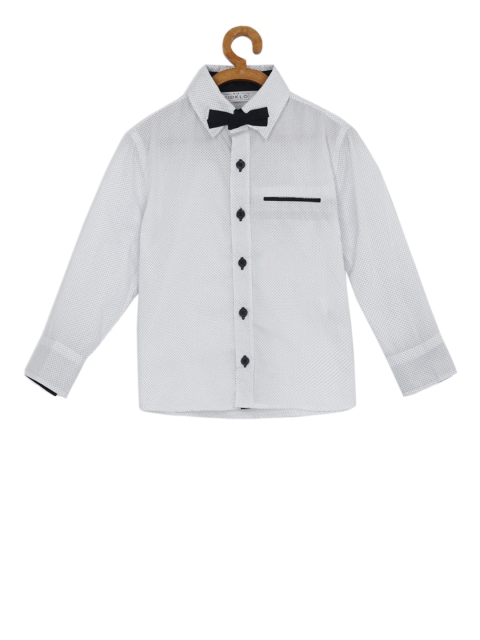 

KIDKLO Boys White & Navy Blue Casual Shirt with a Removable Bowtie