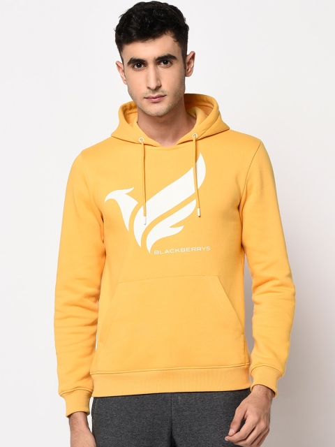 

Blackberrys Men Yellow Printed Hooded Sweatshirt
