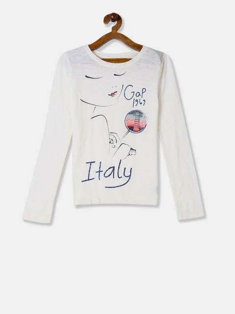 

GAP Girls White Printed Round Neck T-shirt