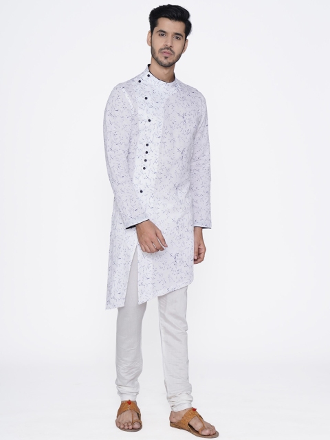 

Manyavar Men White & Blue Printed Straight Kurta