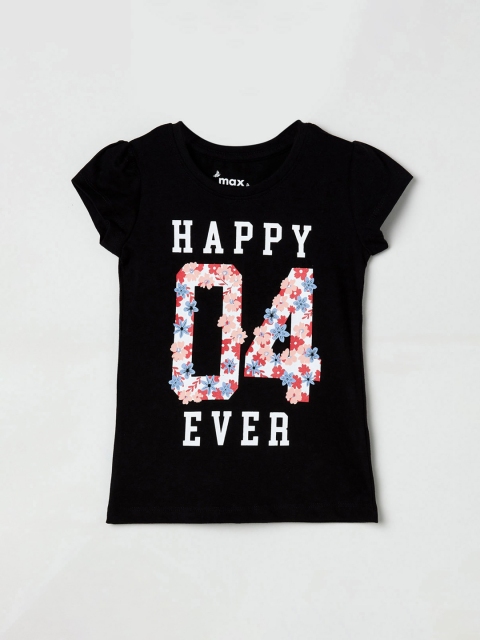 

max Girls Black Printed Knitted Top