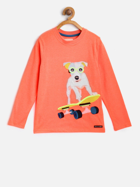 

Cherry Crumble Boys Orange Printed Round Neck T-shirt
