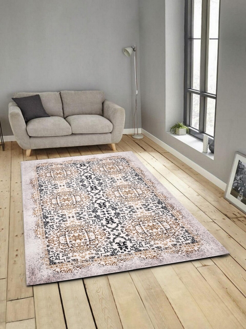 

ROMEE Off-White & Black Ethnic Motifs Anti-Skid Carpet