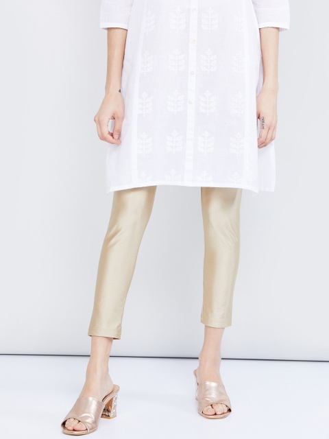 

max Women Gold-Coloured Solid Ankle-Length Leggings