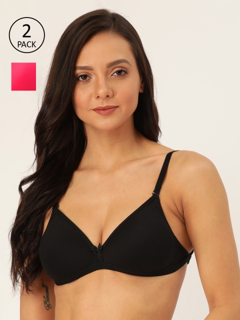 

Lady Lyka Black & Fuchsia Pink Solid Pack of 2 T-shirt Bra GO-GIRL