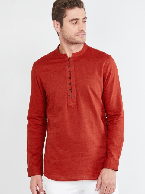 

max Men Rust Solid Straight Short Kurta