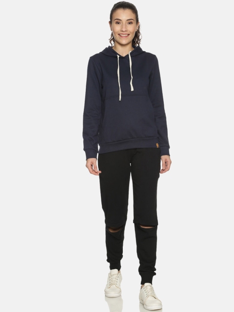 

Campus Sutra Women Navy Blue & Black Solid Hooded Tracksuit