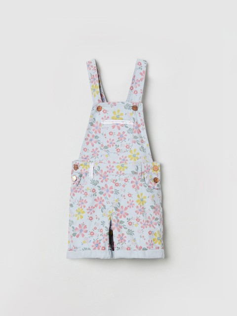 

max Girls Blue & Pink Printed Dungarees