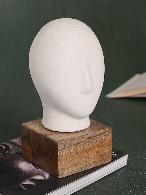 

ellementry Off-White Solid Ceramic Handcrafted Calm Face Sculpture Showpiece