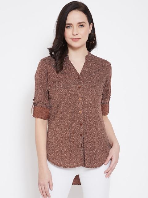 

Ruhaans Women Brown & White Regular Fit Printed Casual Shirt