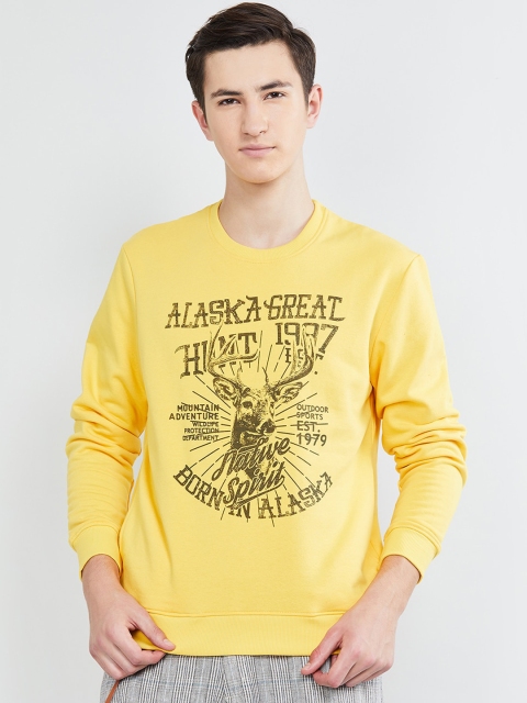 

max Men Yellow & Olive Green Printed Sweatshirt