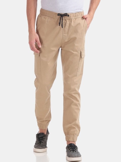 Aeropostale Men Beige Solid Slim-Fit Cargo Joggers