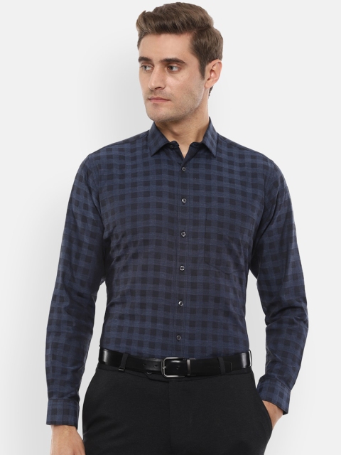 

Van Heusen Men Navy Blue & Black Regular Fit Checked Formal Shirt