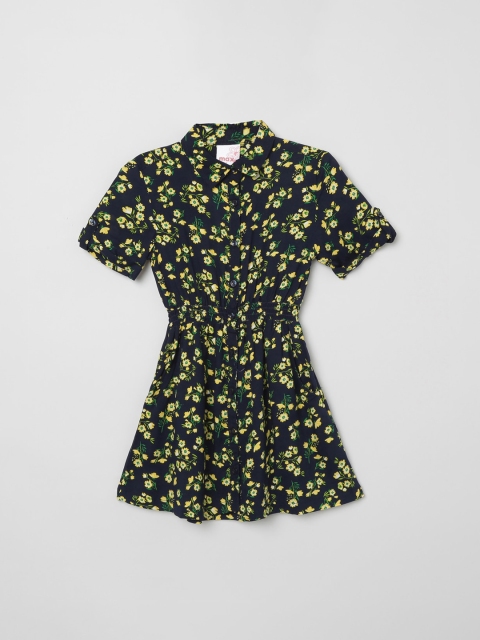 

max Girls Navy Blue Printed Fit and Flare Dress