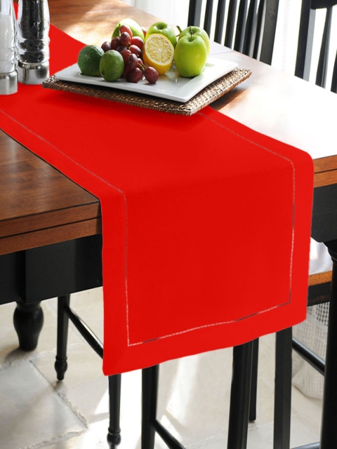 

Lushomes Red Solid Table Runner With Ladder Lace
