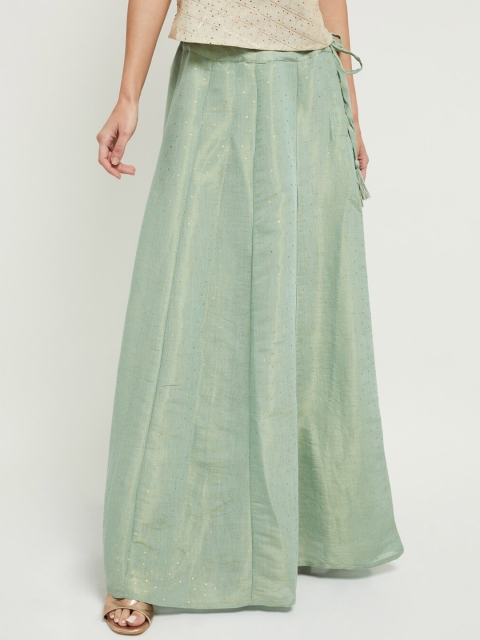 

max Women Green Printed Flared Maxi Skirt