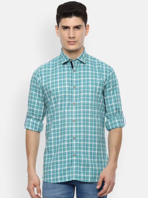 

Van Heusen Sport Men Turquoise Blue & White Slim Fit Checked Casual Shirt