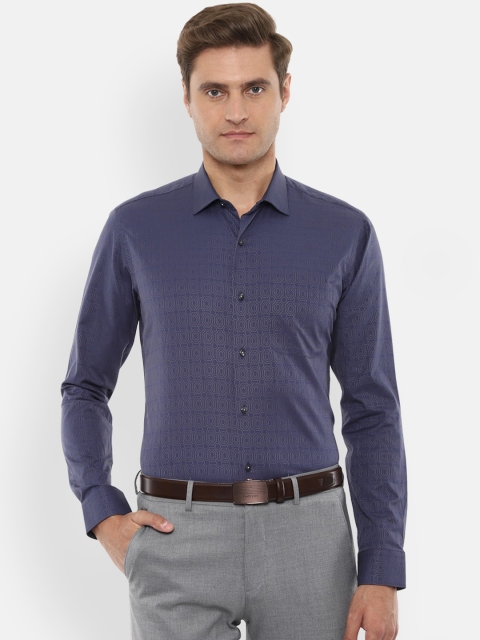 

Van Heusen Men Navy Blue & Grey Slim Fit Printed Formal Shirt