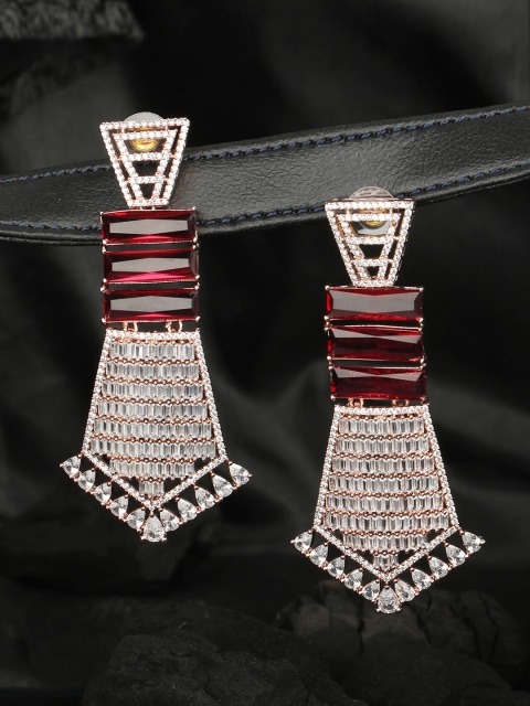 

ANIKAS CREATION Red Gold-Plated Contemporary Drop Earrings