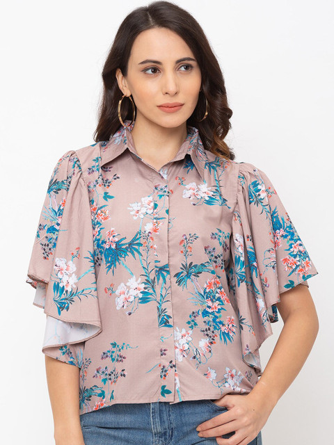 

Iti Women Mauve & Blue Printed Shirt Style Top