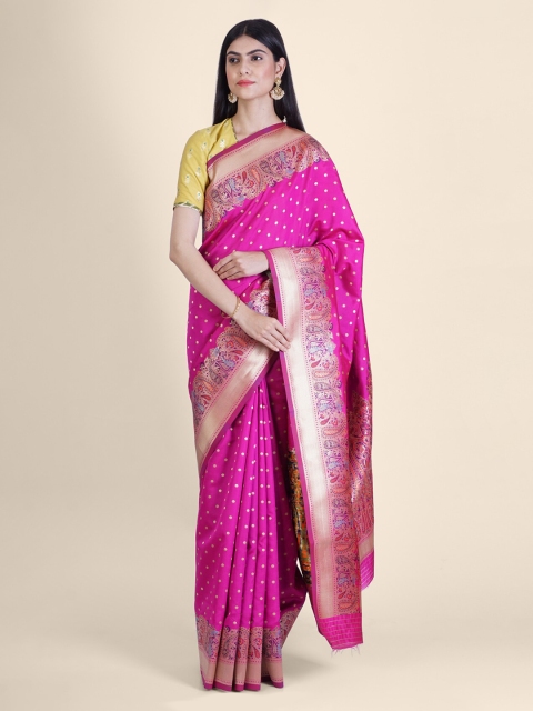 

Hastakala Pink Silk Blend Woven Design Banarasi Saree