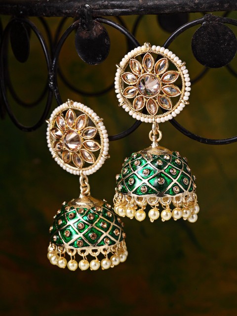 

Melani Borsa Green & Gold-Toned Dome Shaped Jhumkas