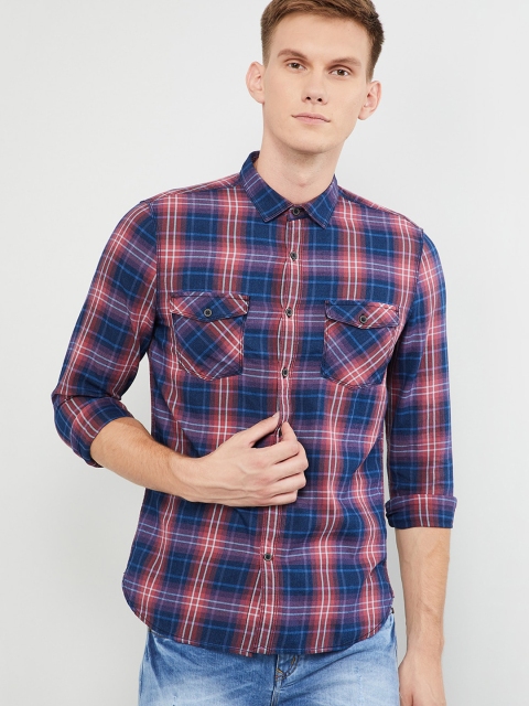 

max Men Blue & Pink Regular Fit Checked Casual Shirt