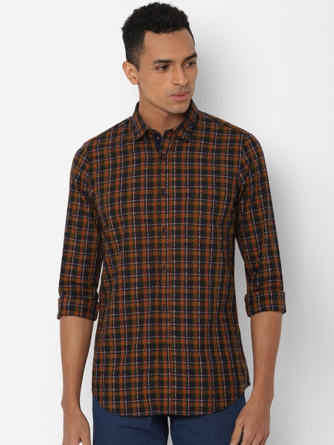 

Allen Solly Men Navy Blue & Orange Regular Fit Checked Casual Shirt