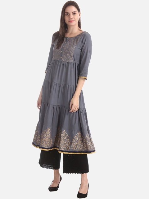 

Karigari Women Grey Printed Anarkali Kurta