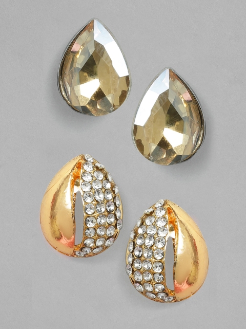 Rubans Set Of 2 Gold-Plated Teardrop Shaped Studs