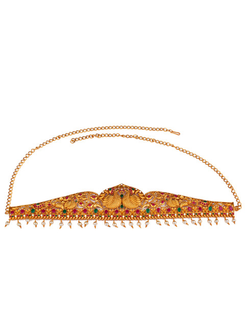 

Alankruthi Gold-Plated Pink & Green Stone-Studded Sustainable Kamarbandh