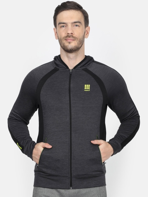 

rock.it Men Grey Solid Hooded Sweatshirt