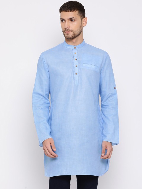 

VASTRAMAY Men Blue Solid Straight Kurta