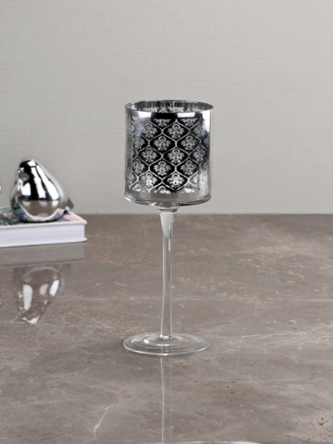

Pure Home and Living Silver-Toned Moroccan Pattern Stemmed Candle Holder