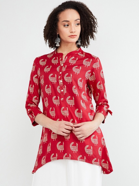 

max Women Red & White Printed High-Low Top