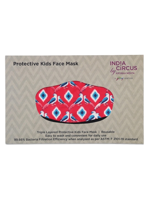 

India Circus by Krsnaa Mehta Kids Red & Blue Crimson Madan's Parrots Printed 3-Ply Protective Outdoor Face Mask