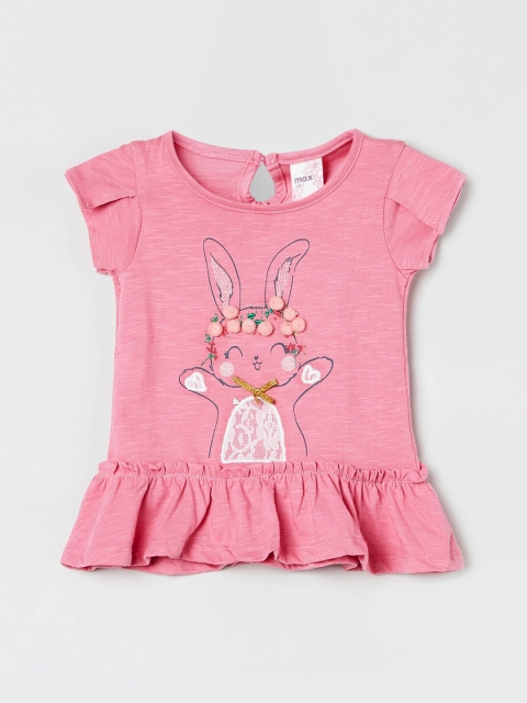 

max Girls Pink Printed Peplum Pure Cotton Top
