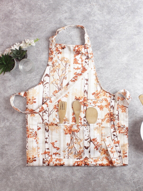 

HOUZZCODE Unisex Rust-Red & White Printed Apron