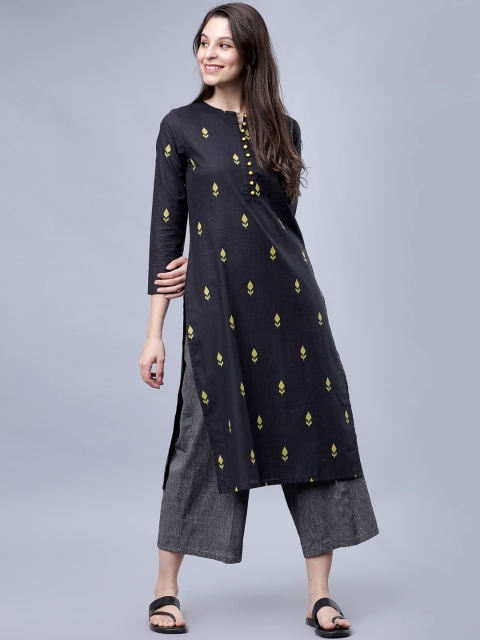 

Vishudh Women Charcoal Printed Straight Kurta
