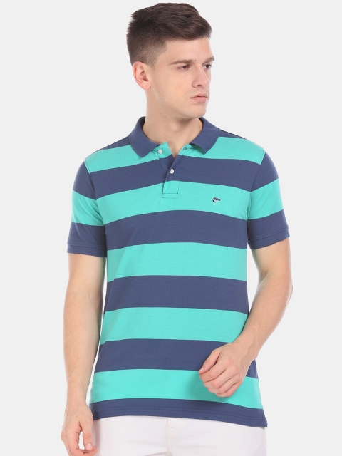 

Ruggers Men Blue Striped Polo Collar T-shirt