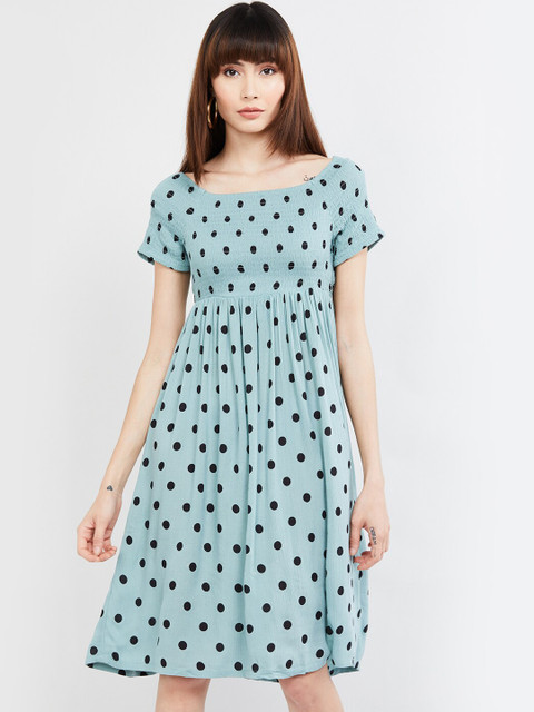 

max Women Blue Printed Fit and Flare Dress