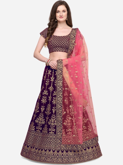 

NAKKASHI Purple & Gold-Coloured Semi-Stitched Lehenga & Unstitched Blouse with Dupatta