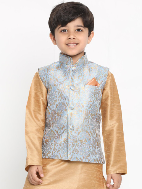 

JBN Creation Boys Blue & Gold-Coloured Woven Design Nehru Jacket