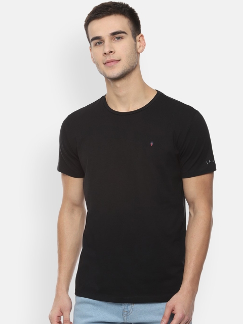

Louis Philippe Jeans Men Black Solid Round Neck Pure Cotton T-shirt