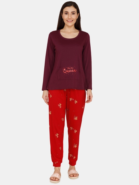 

Zivame Women Maroon Printed Night suit
