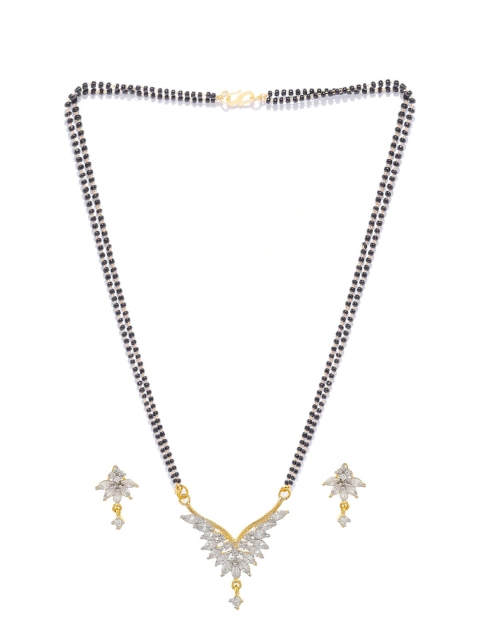 

Silvermerc Designs Gold-Plated & White AD-Studded Beaded Mangalsutra Set
